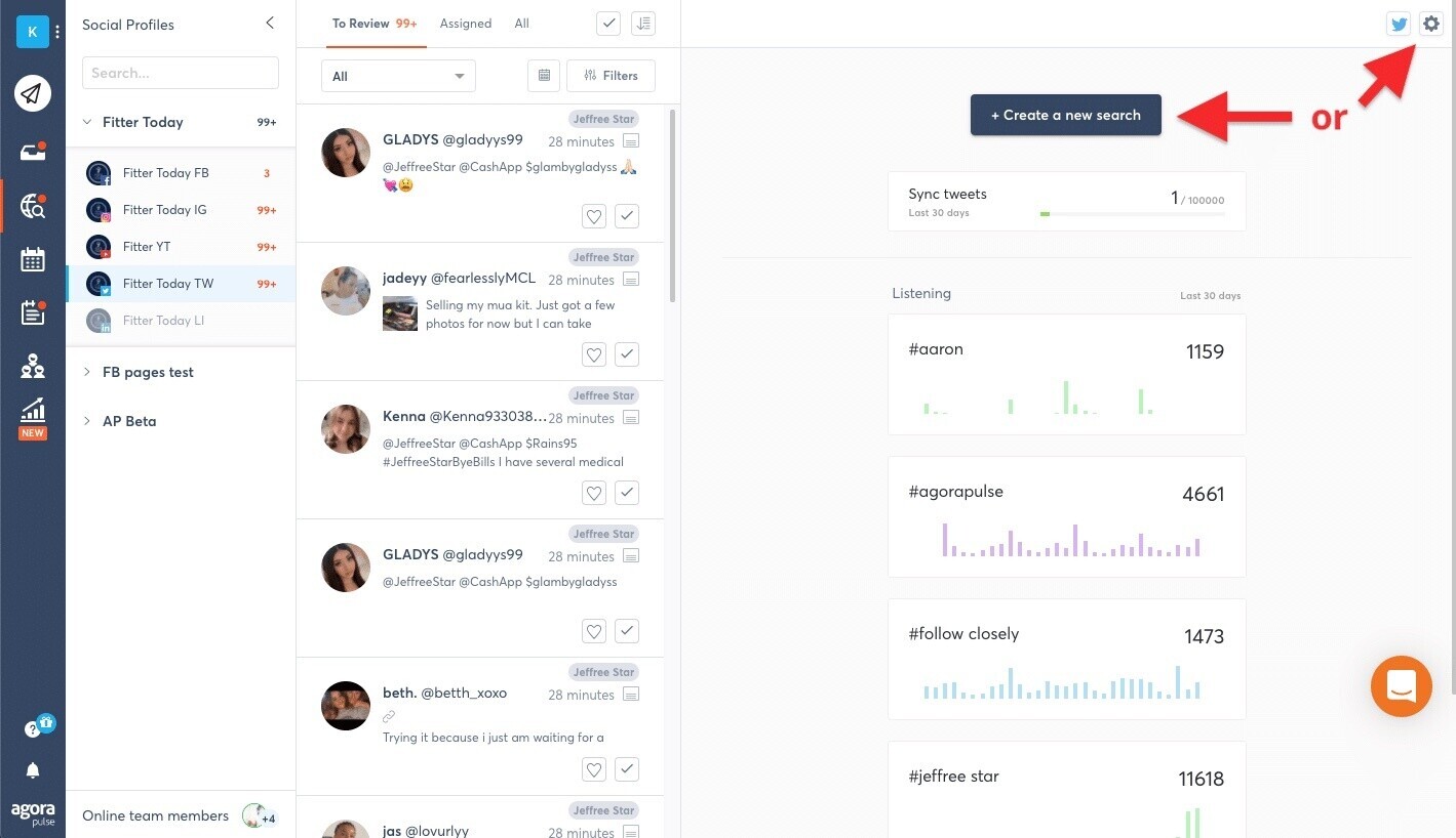Agorapulse tracks all posts, likes, and comments across different platforms and accounts to conduct social listening