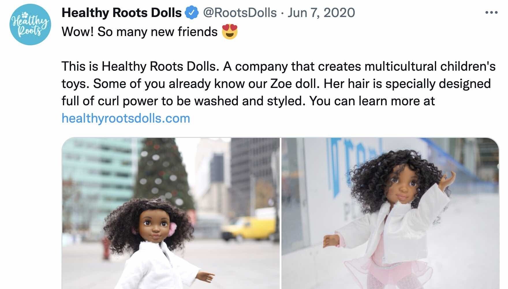Healthy Roots Dolls tweet