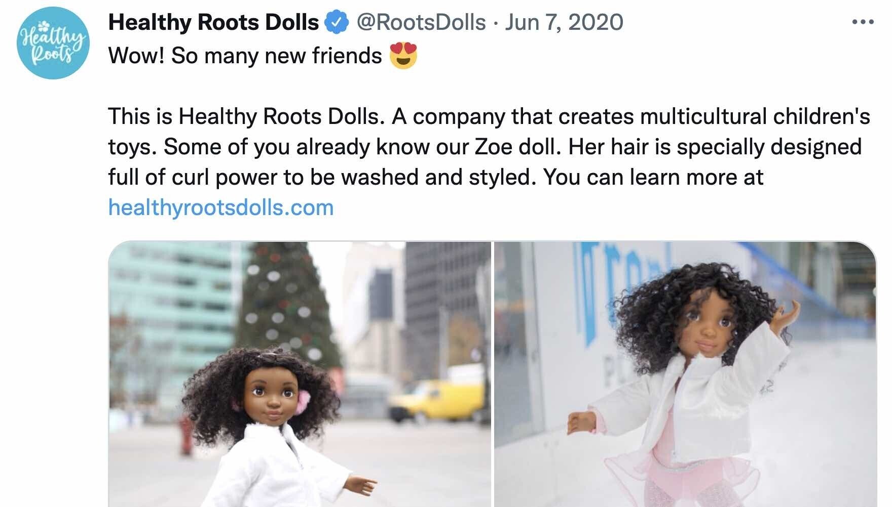 Tweet do Healthy Roots Dolls