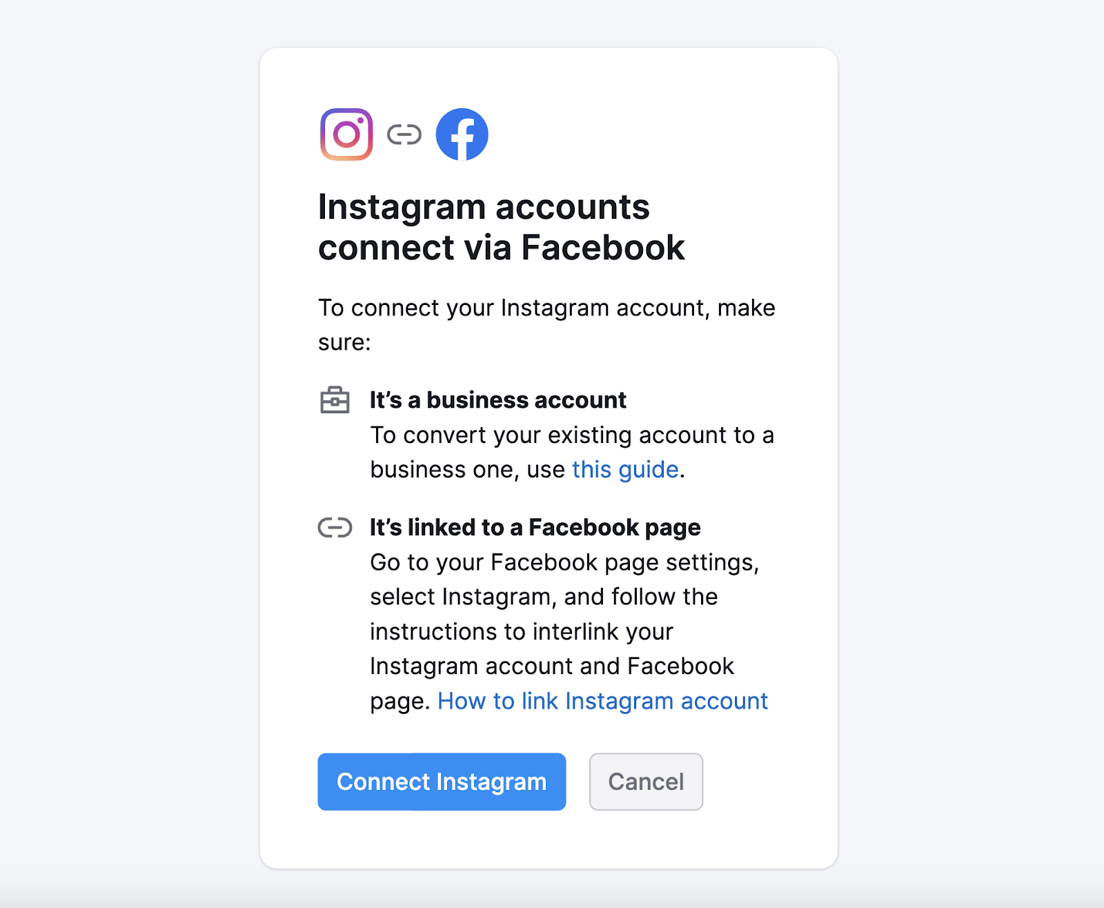 Message you see right before connecting your Instagram account with 'Semrush Social'.