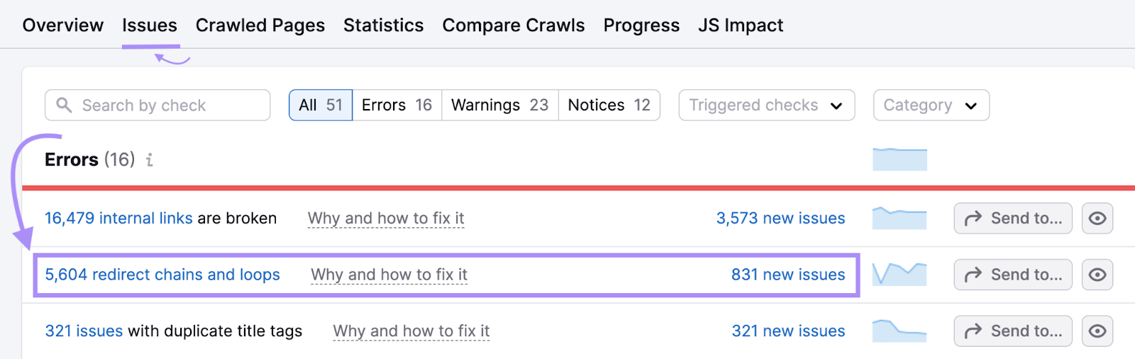 Erro "5.604 cadeias e loops de redirecionamento" encontrado na ferramenta Auditoria do site