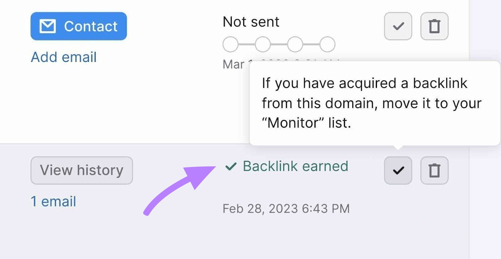 “Backlink earned” notification