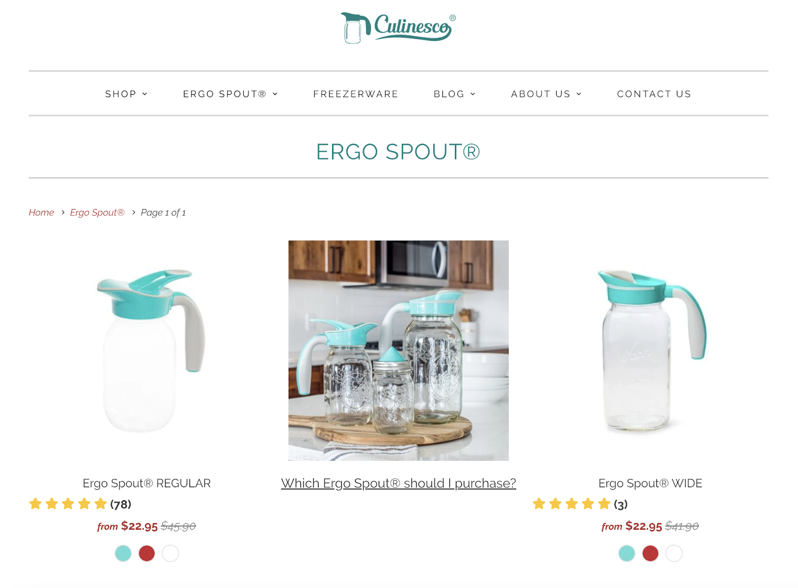 Culinesco.com shop page showing the Ergo Spout.