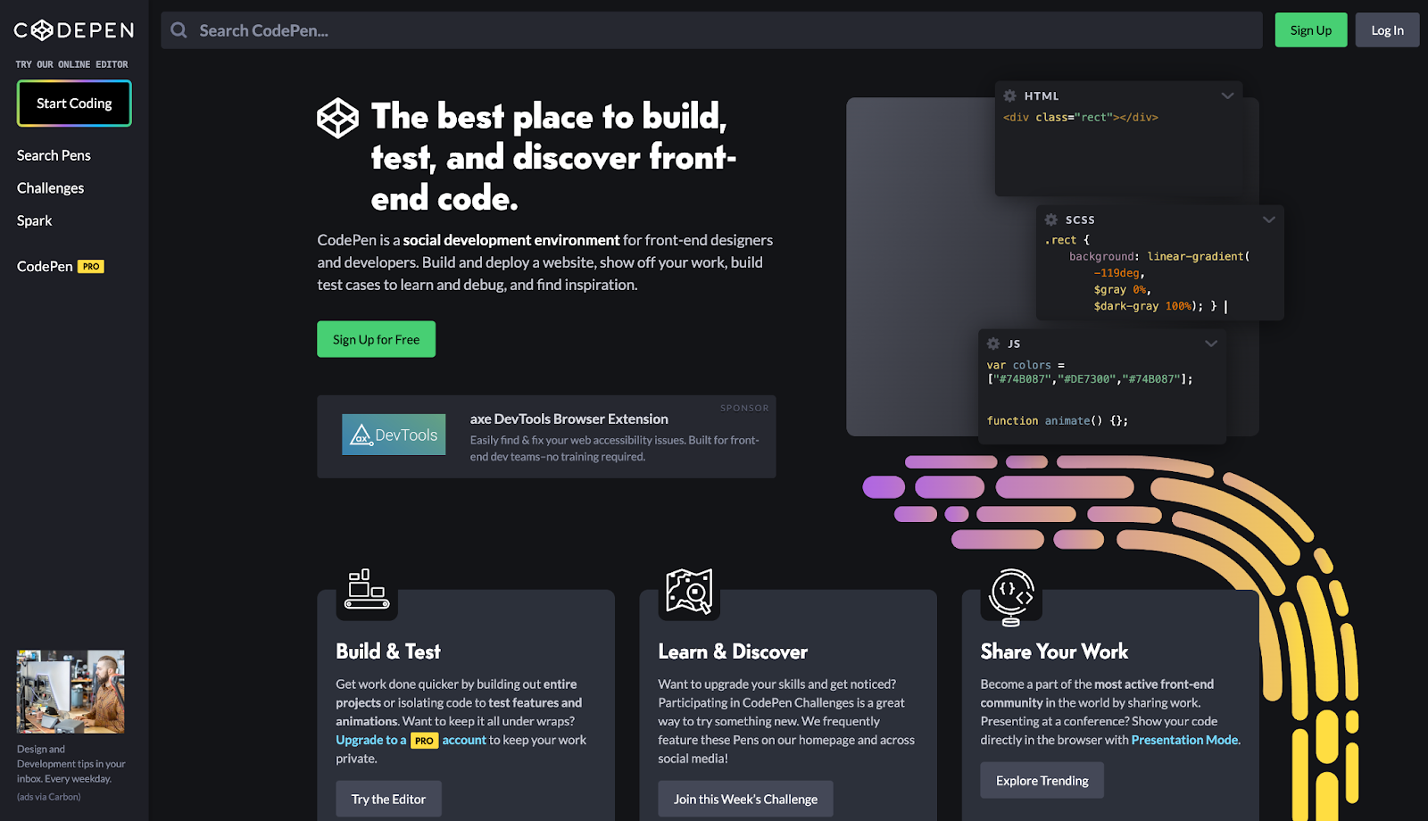 CodePen landing page