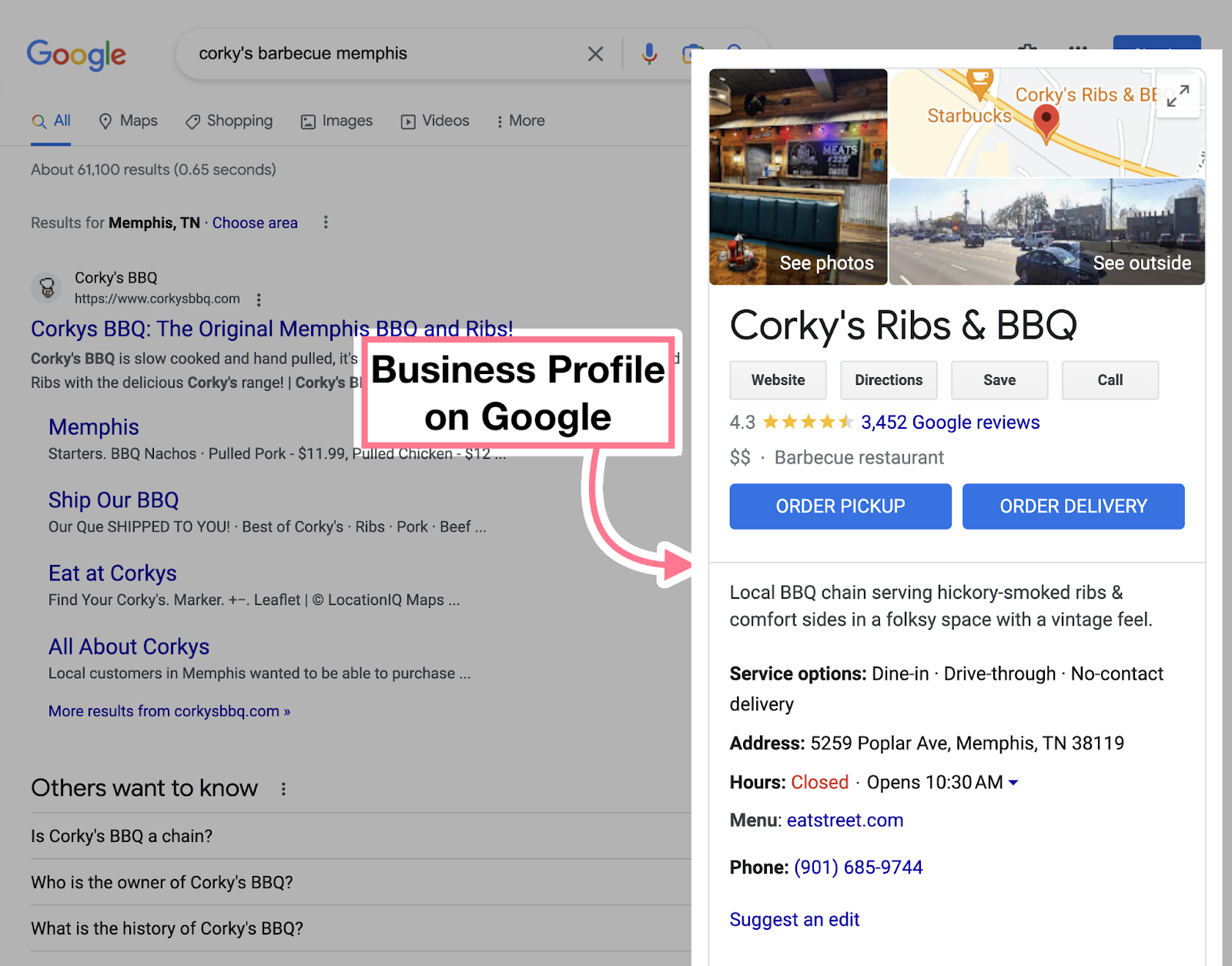 Business Profile information in SERP