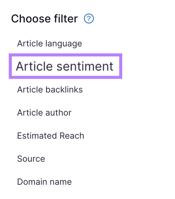 “Article sentiment” selected from the filters menu