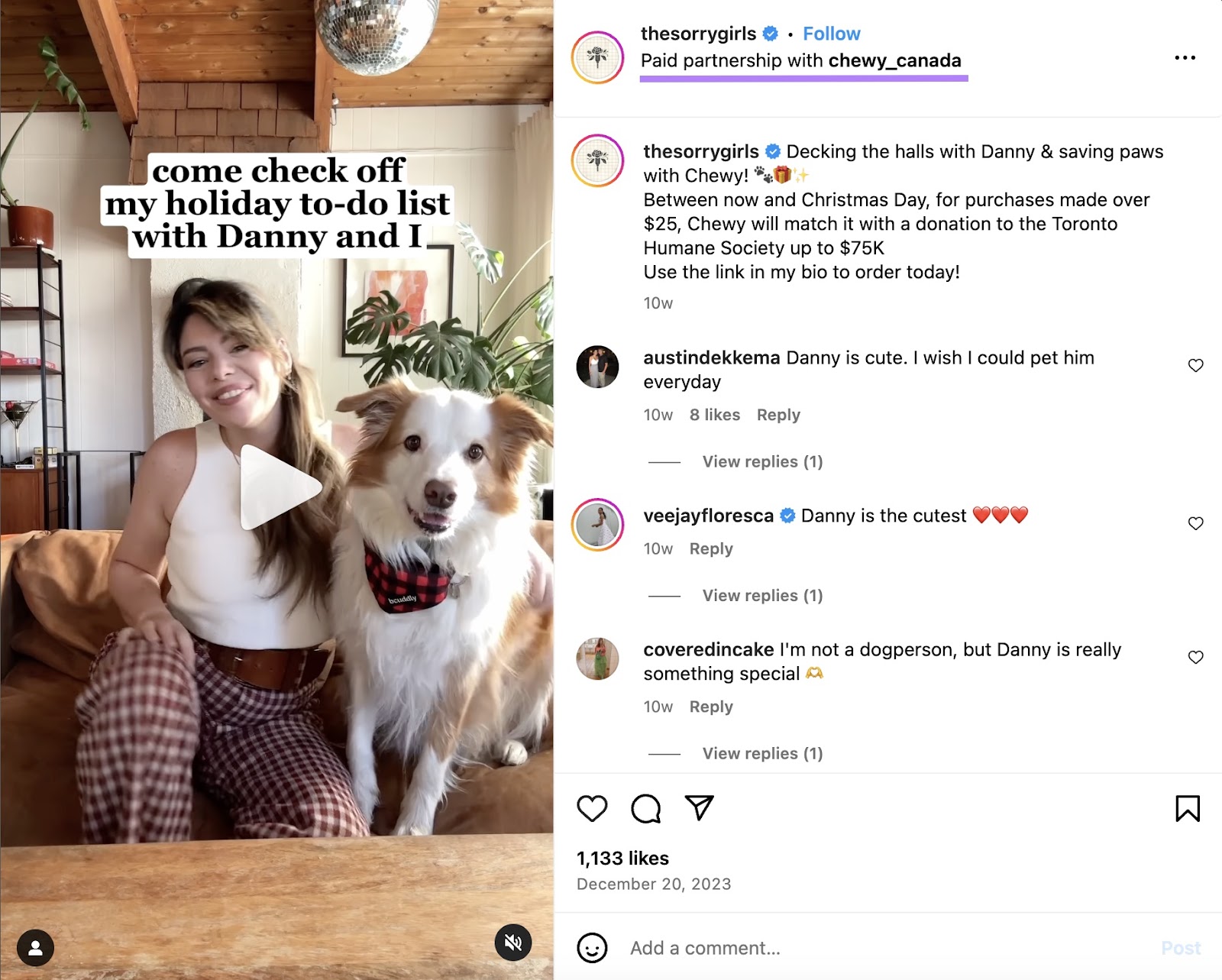 Paid influencer partnership post on Instagram