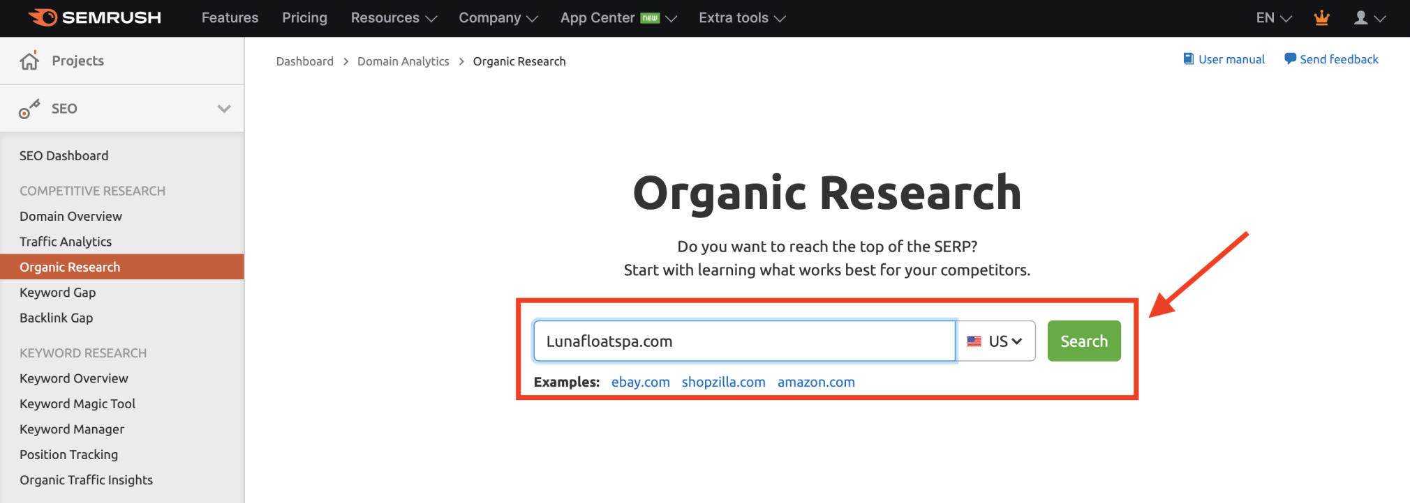 Organic Research tool example