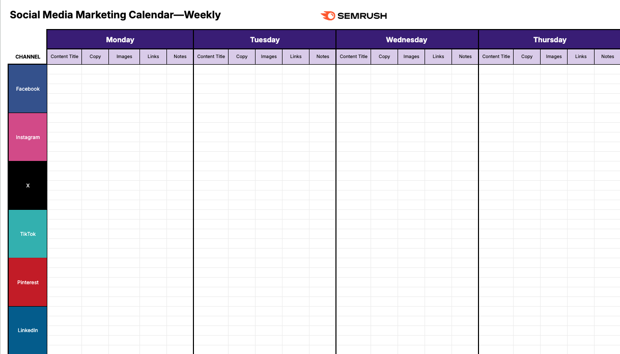 A blank, play societal media trading calendar.