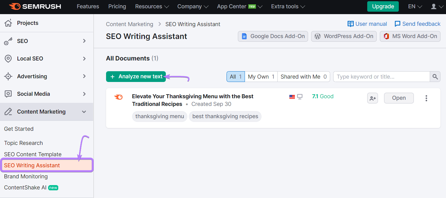 SEO Writing Assistant tool