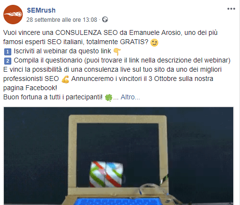 Emoticon nei testi dei post su Facebook per dare vitalità a un contenuto