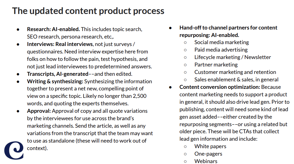 "The updated content production process" document