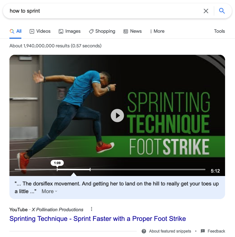 Video Featured Snippet วิธีการวิ่ง