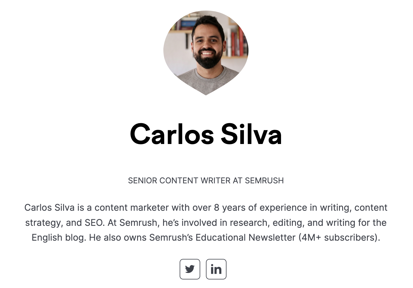 An writer page for Carlos Silva, elder contented writer astatine Semrush