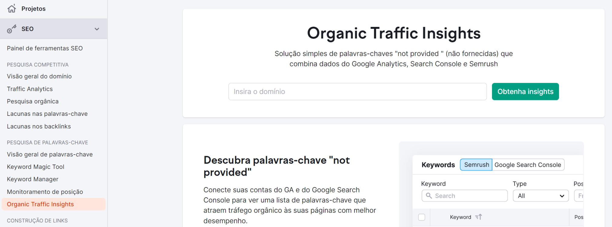 ferramenta organic traffic inights