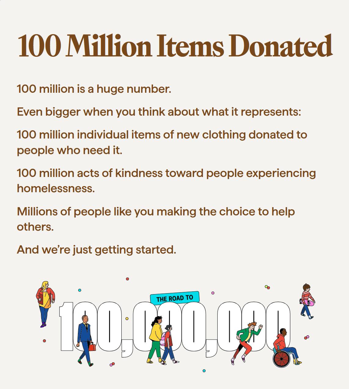"100 Million Items Donated" message by Bombas