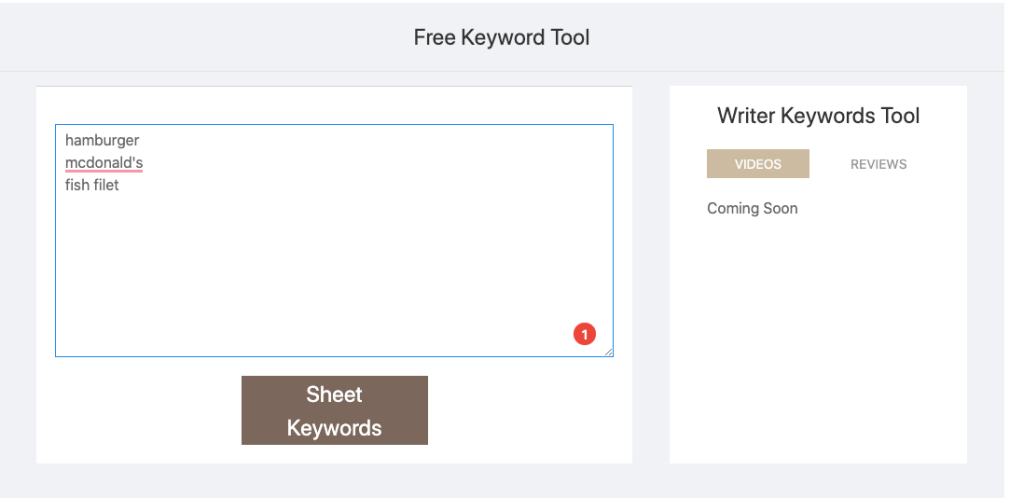 recherche de mots clés keyword sheeter