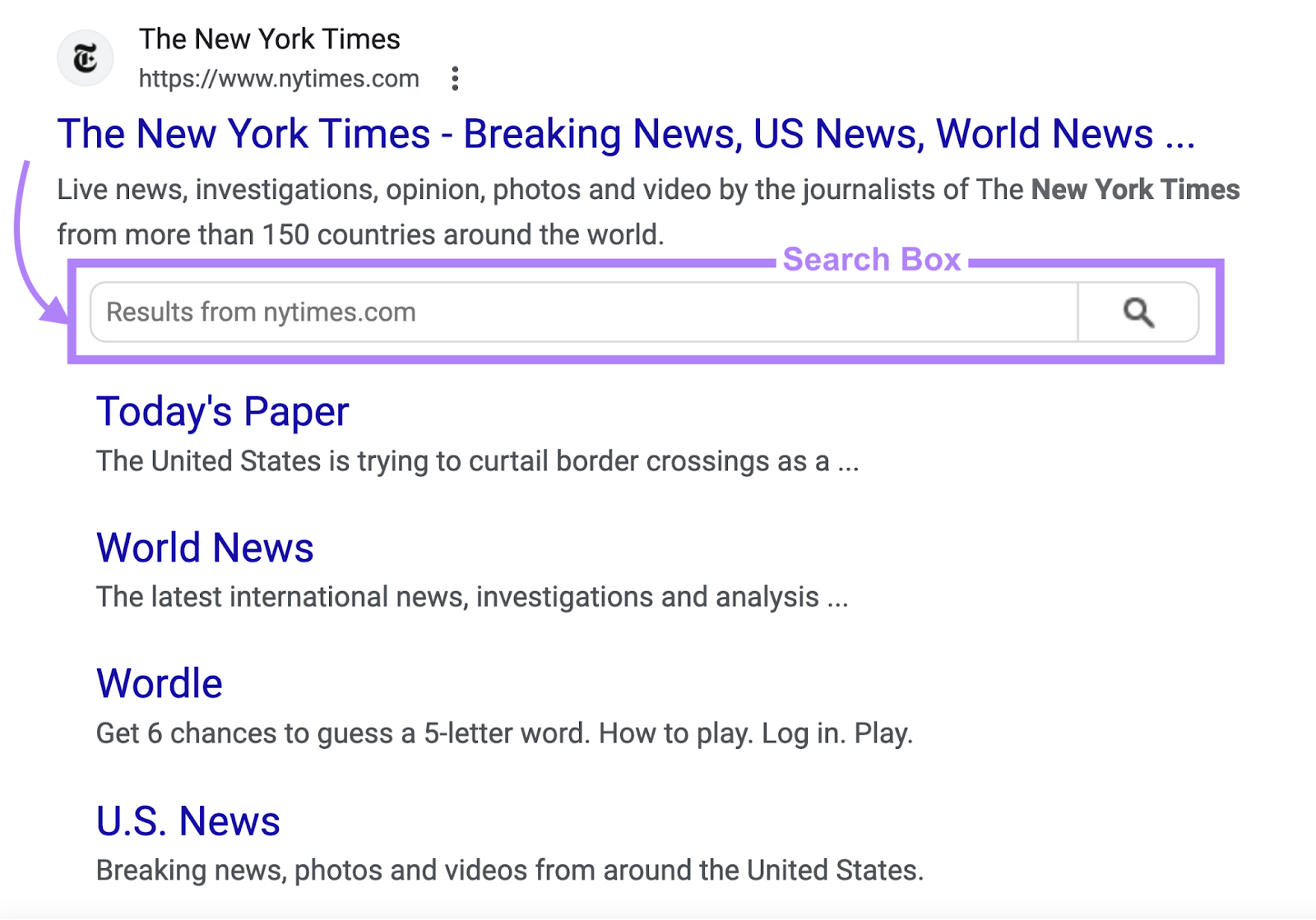 search container  successful  "The New York Times" tract  successful  SERP, supra  sitelinks