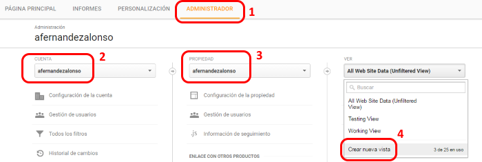 Cómo crear una nueva vista en Google Analytics