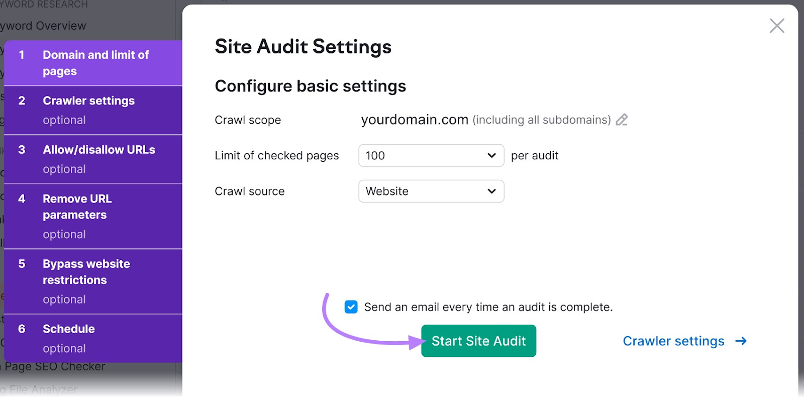 Site Audit Settings