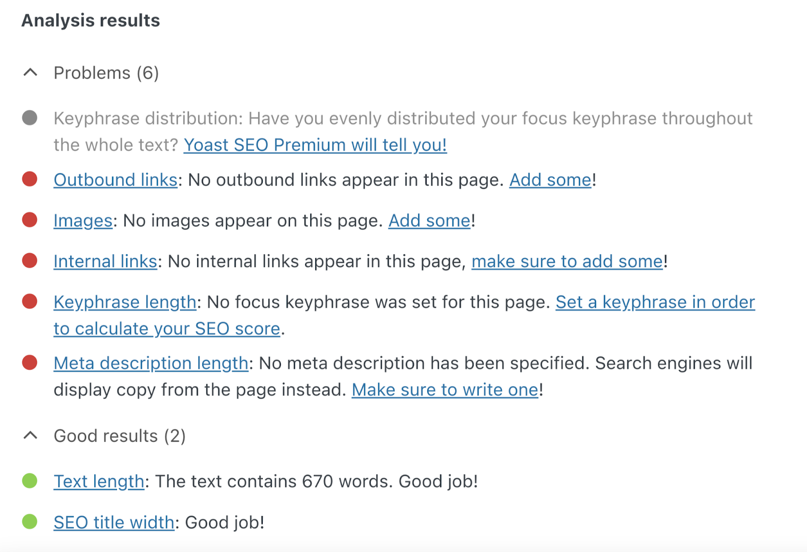 "Analysis results" leafage   successful  Yoast SEO identifies SEO-related issues successful  your content