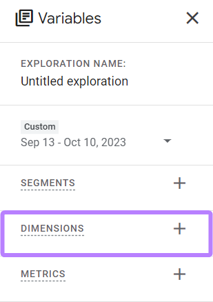 “Dimensions” button selected in the “Variables” section
