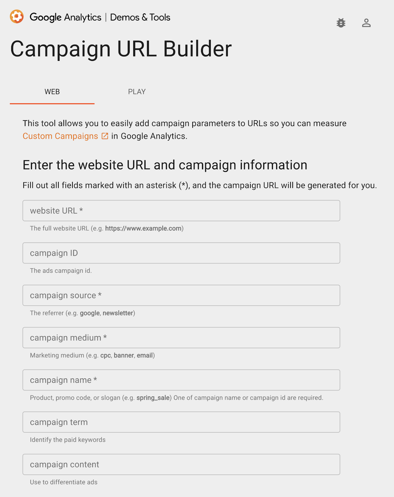 Campaign URL Builder form