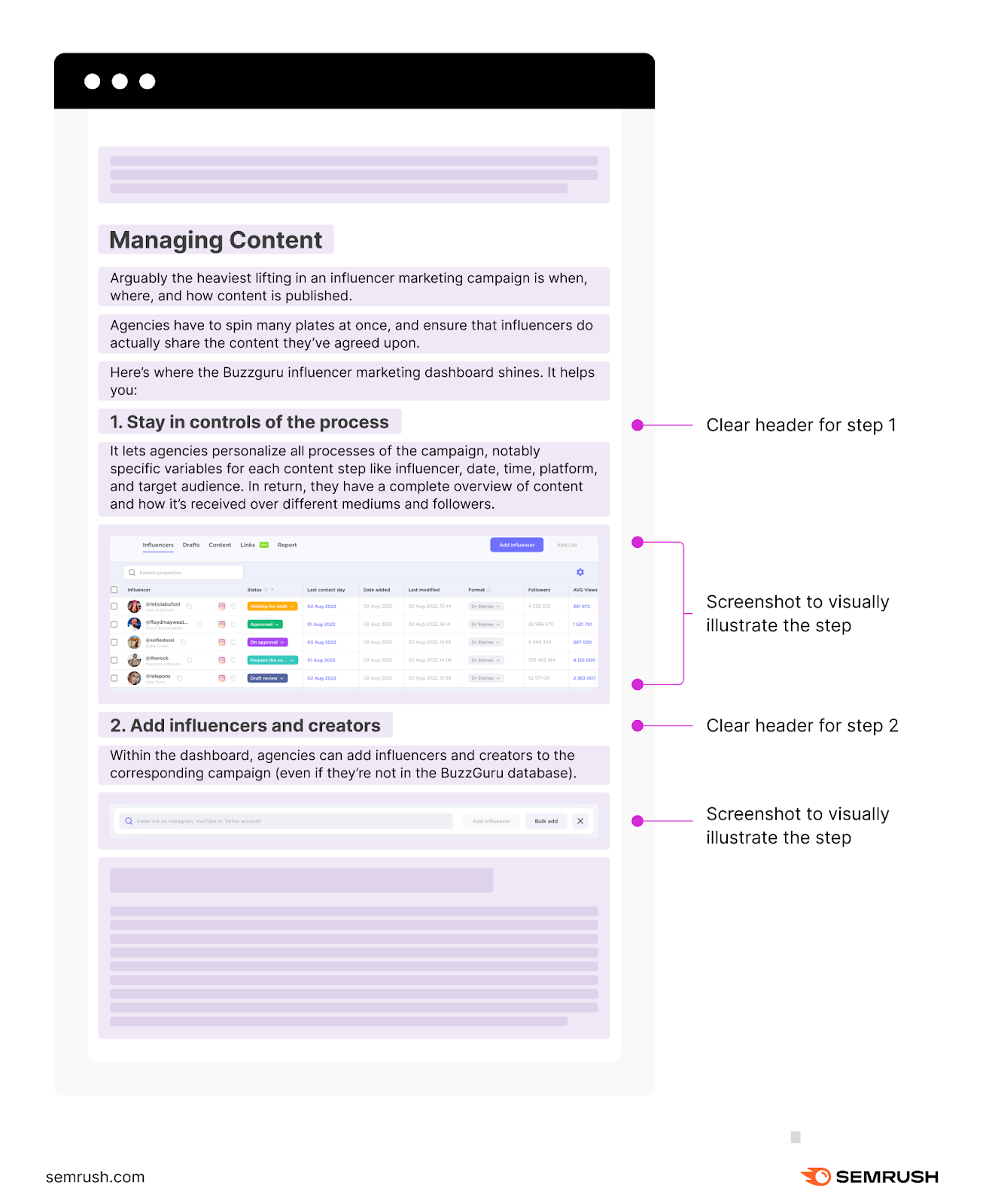 A section of the article providing step-by-step guidance on content management