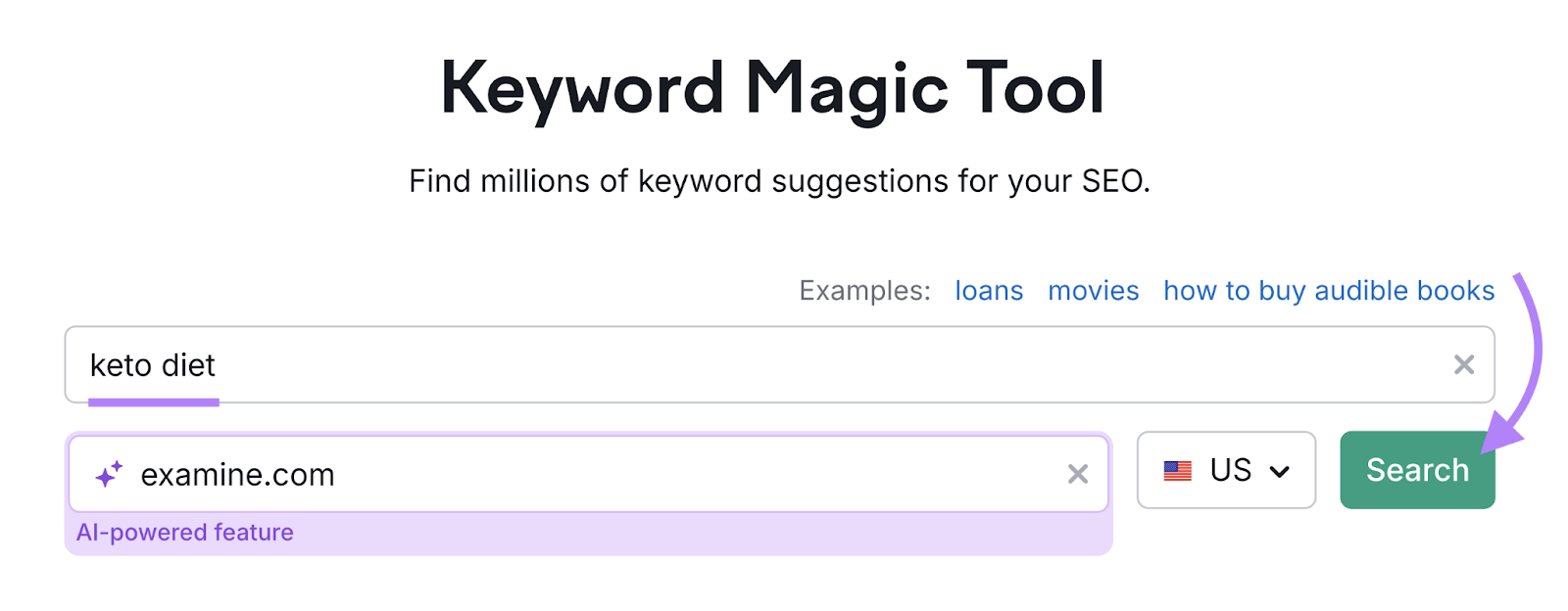 keyword entered into keyword magic tool