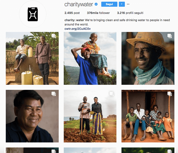 Account Charity Water da seguire su Instagram