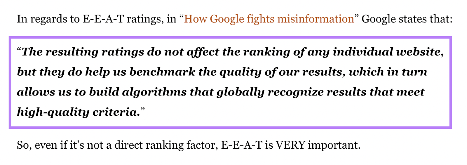 Google's quote highlighted in Backlinko's article