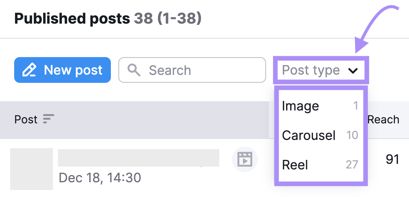 "Post type" drop-down paper   nether  "Published posts" section