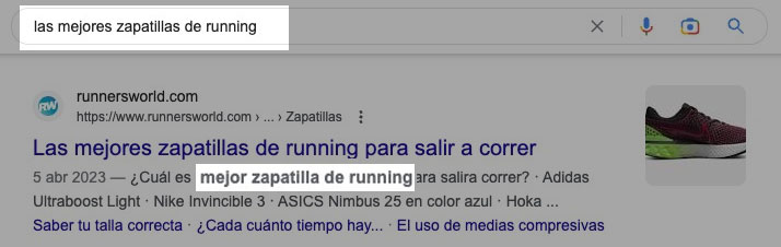 Cómo aparecen las palabras clave relevantes en la consulta de búsqueda