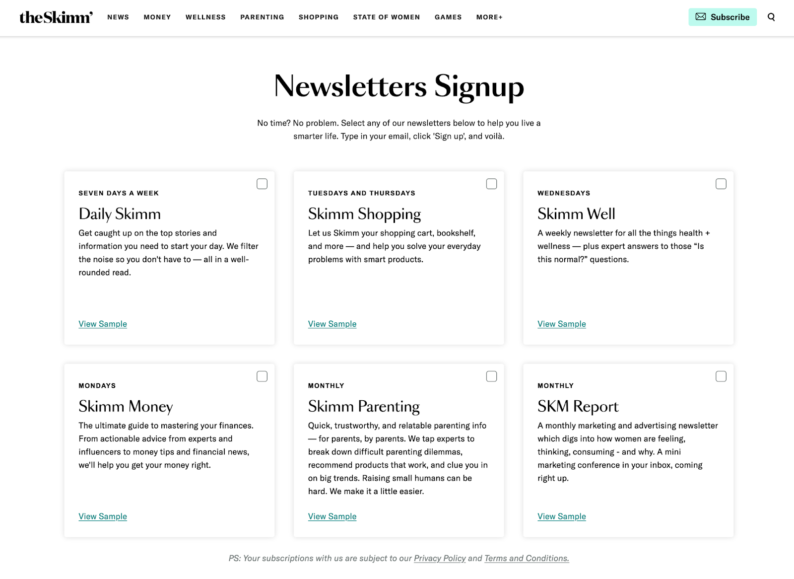 multiple newsletters listed for different kinds of content