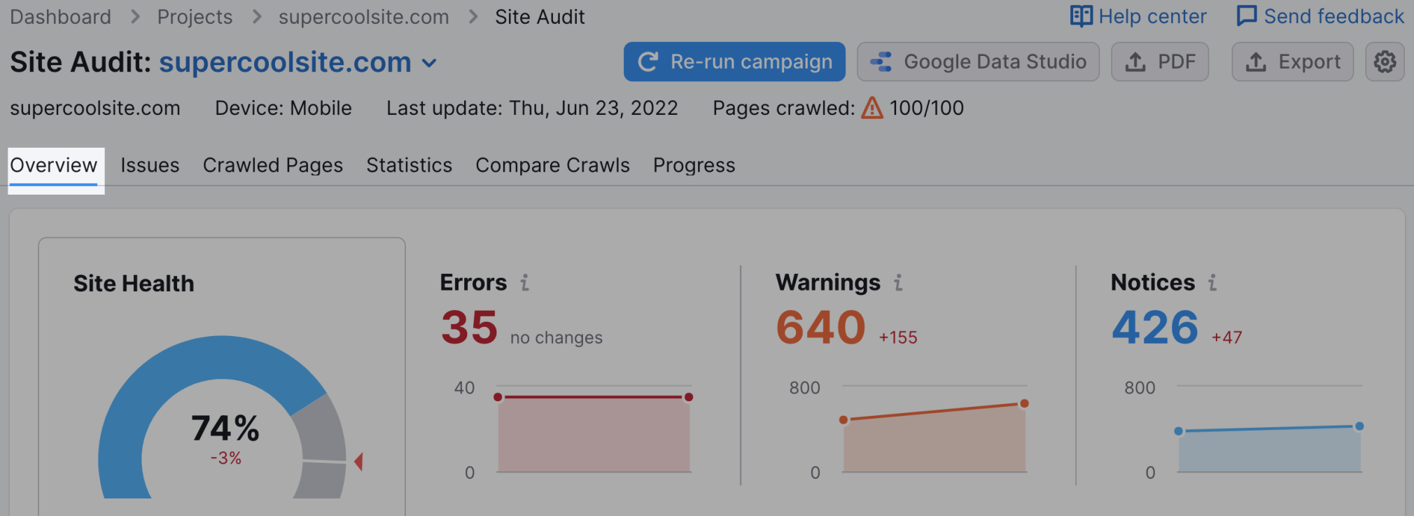 how to navigate to site audit overview