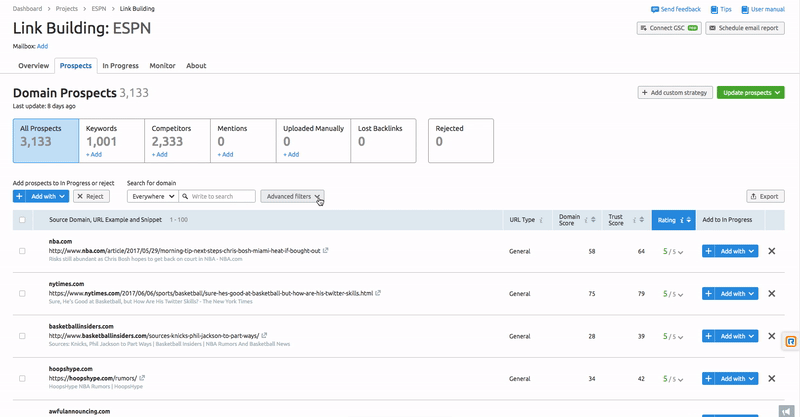 Link Building Tool: Filter