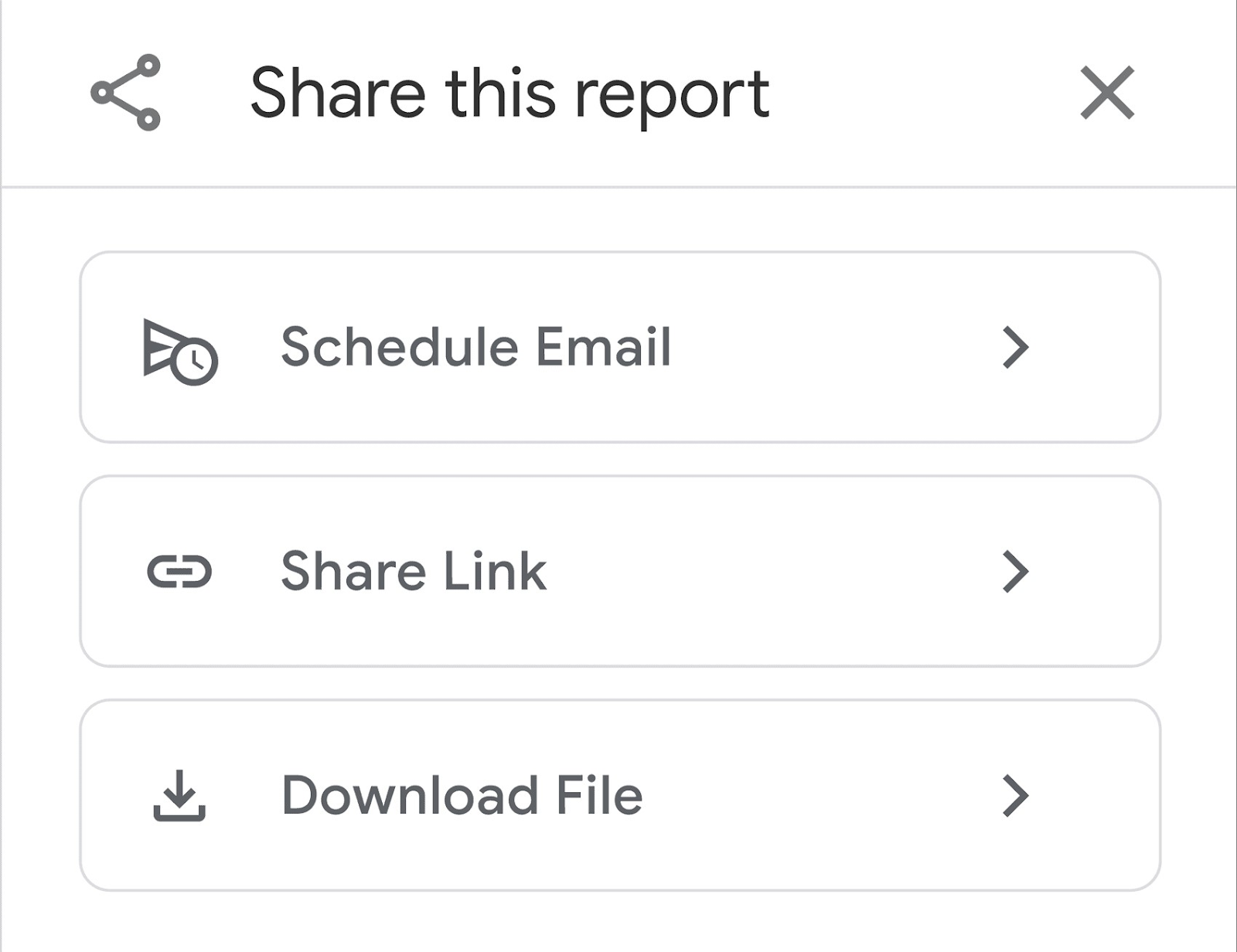 “Share this report” drop-down options
