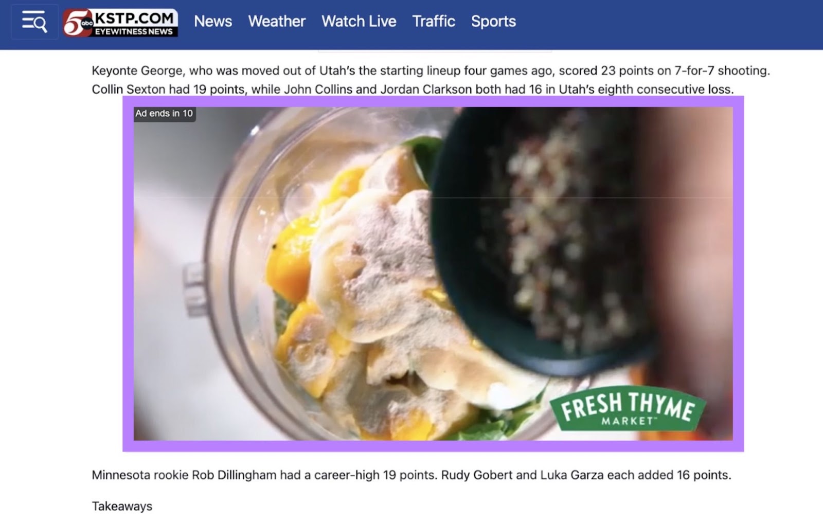 An outstream video ad for a grocery store appearing on a local news site.