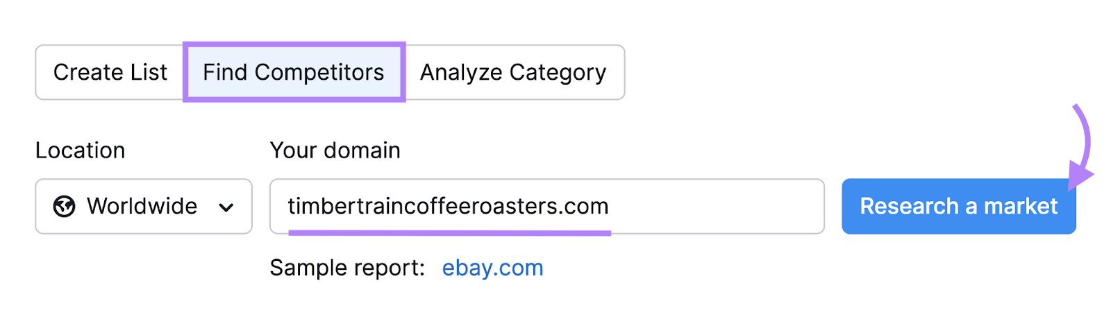 Market Explorer tool search for "timbertraincoffeeroasters.com"