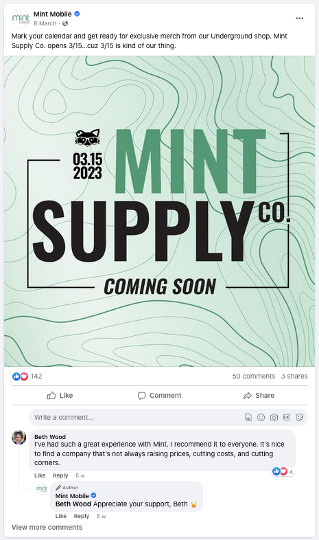 Mint Mobile's Facebook post