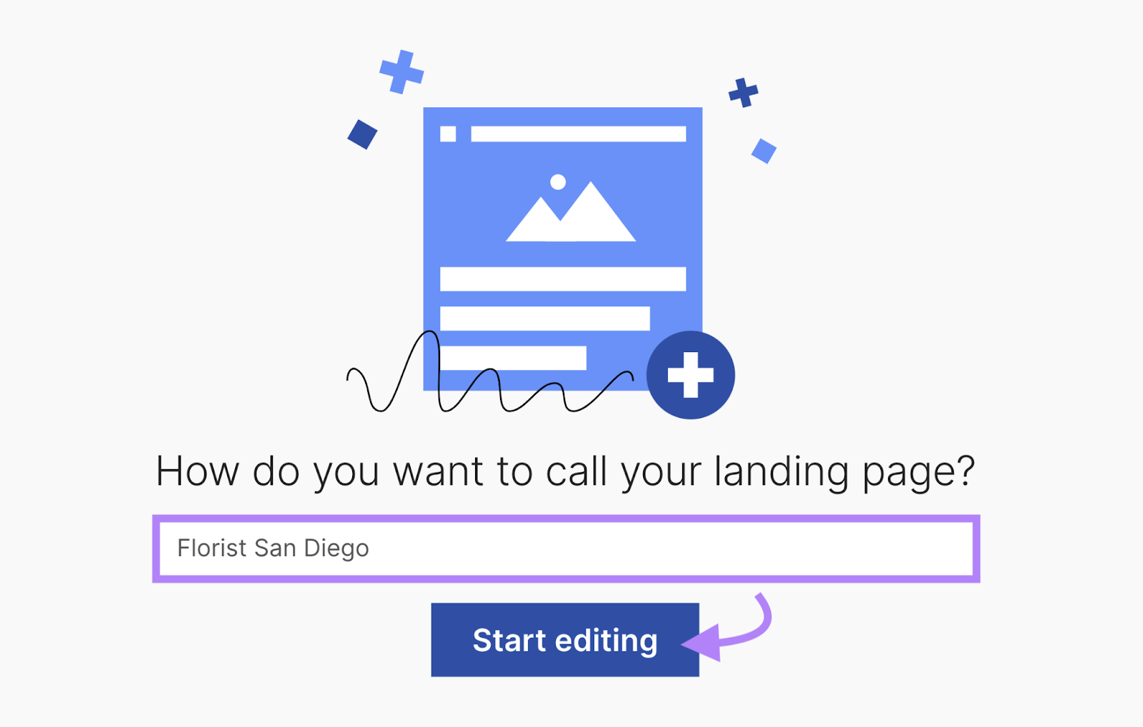 landing page named "Florist San Diego" and "Start editing" button highlighted