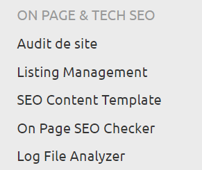 Semrush menu On Page & Tech SEO