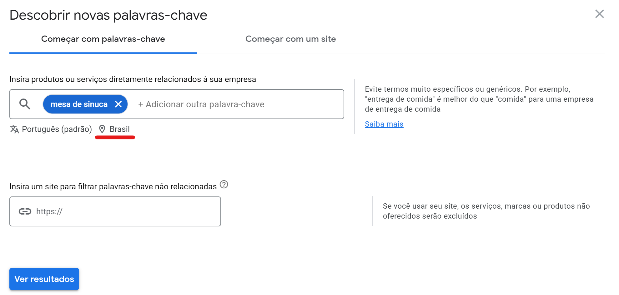 volume de pesquisa de palavras-chave - planejador de palavras-chave do google