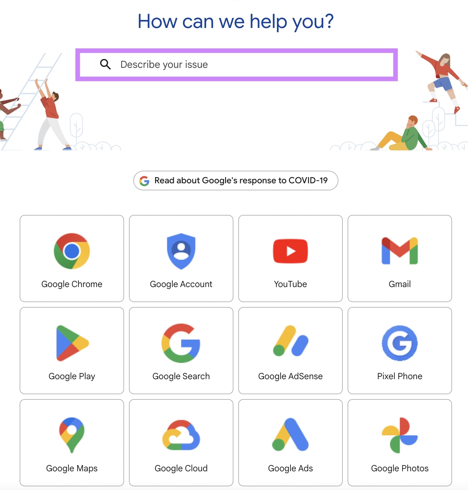 Google’s "How can we help you?" FAQ page