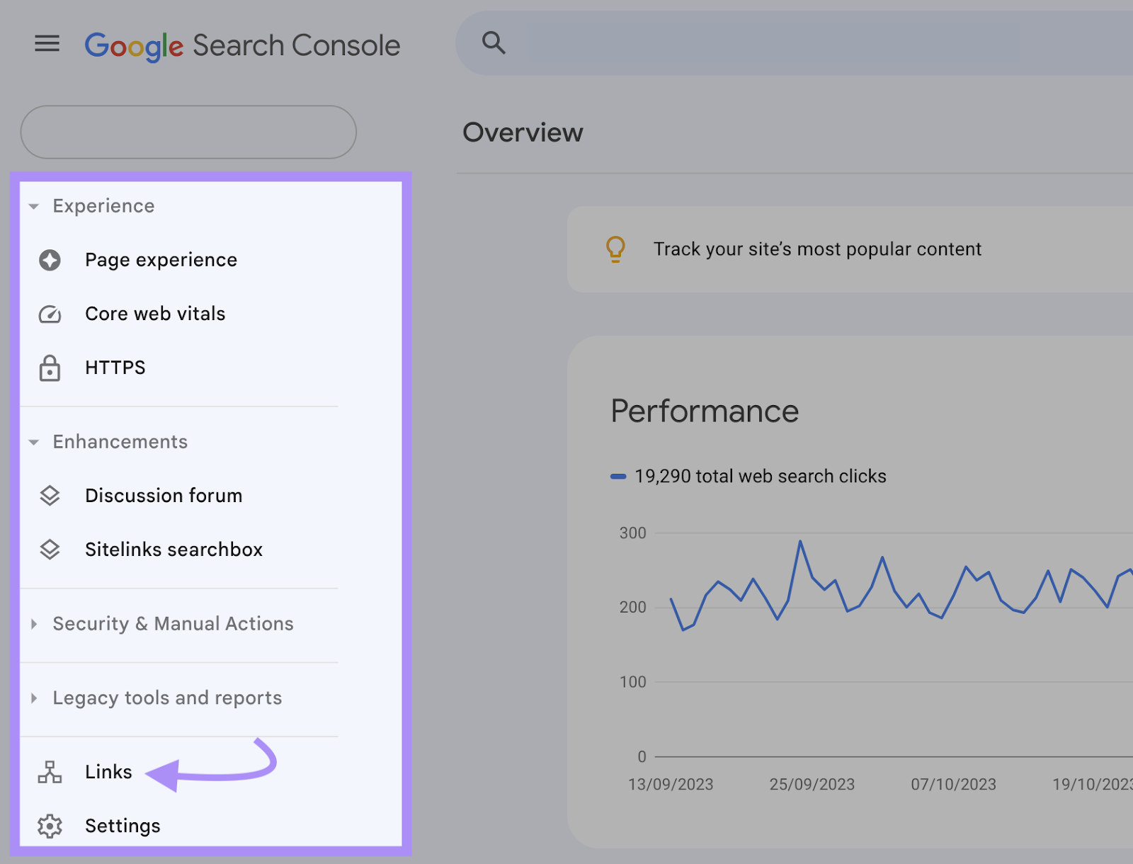 Navigating to “Links” successful  Google Search Console