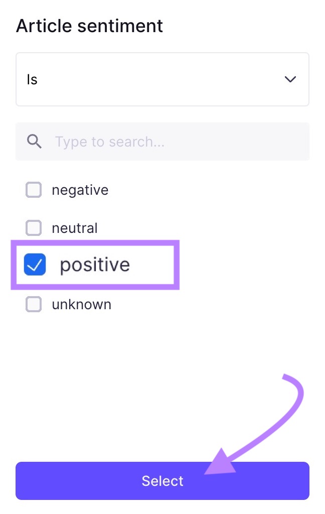 “positive” selected under "Article sentiment"