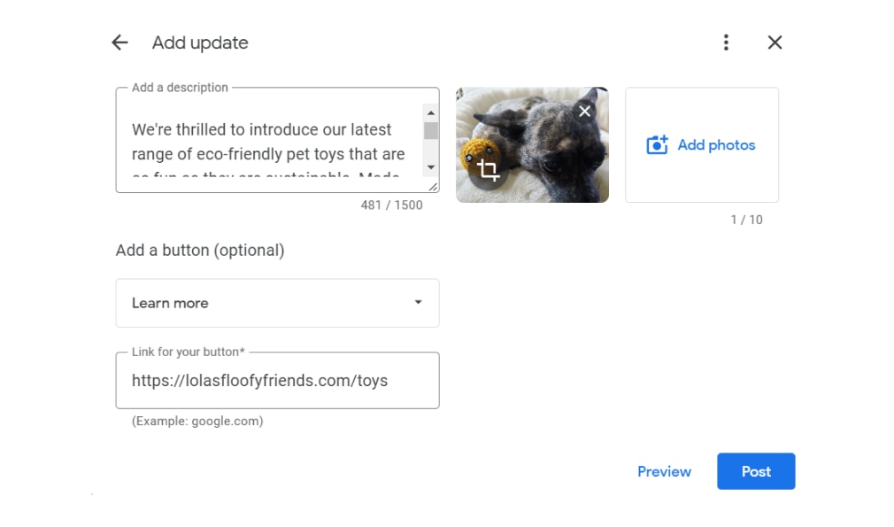 Adding an update to Google Business Profile