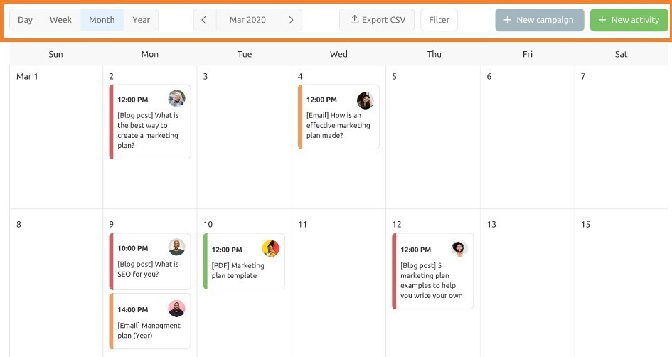 Calendrier marketing de Semrush