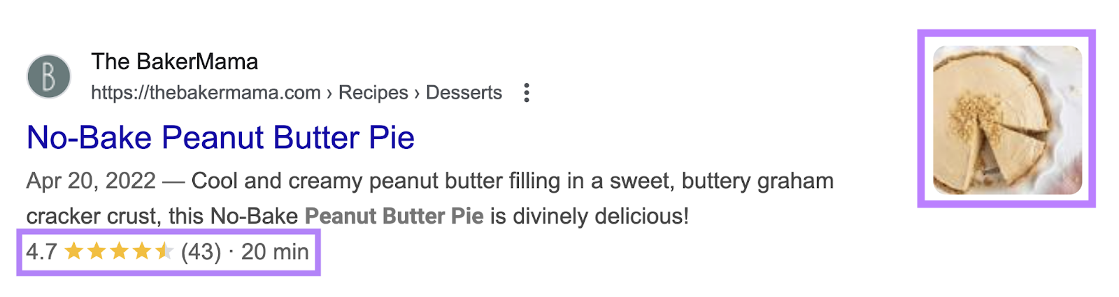 A SERP listing for a peanut nutrient pastry recipe.