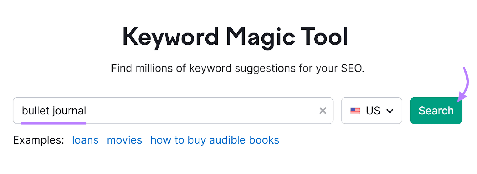 Keyword Magic Tool with “bullet journal” entered.